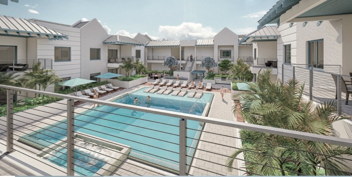 Resort-style pool deck at The Mark on 8th
